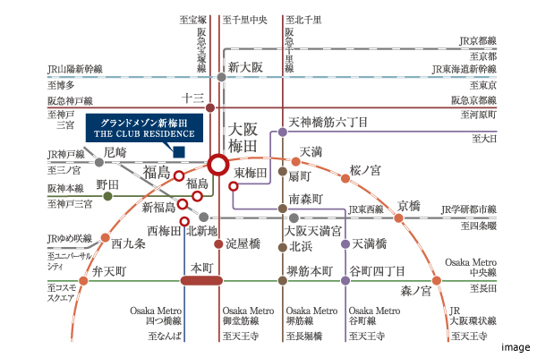 交通図｜グランドメゾン新梅田タワーTHE CLUB RESIDENCE