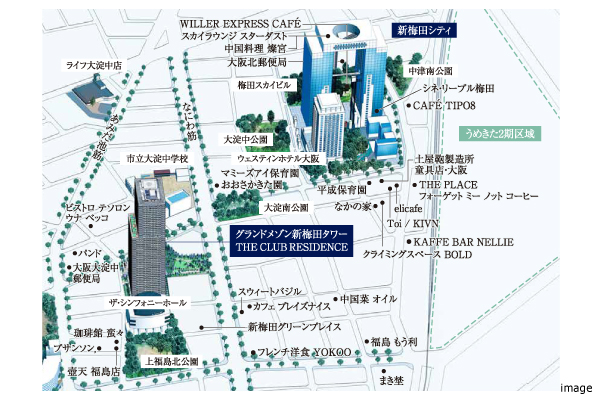 立地イメージイラスト｜グランドメゾン新梅田タワーTHE CLUB RESIDENCE